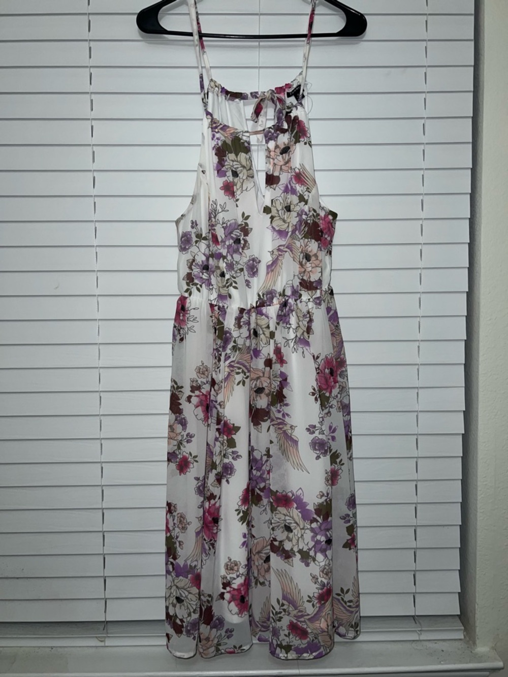 Torrid White Floral Tie-Neck Sundress with Pink and Purple Accents - Size 0